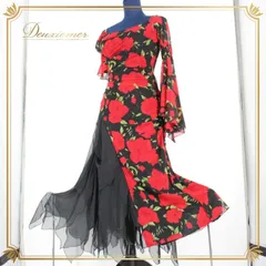 社交ダンス 衣装 スタンダード ドレス ワンピース パーティ衣装 女性用 レディース オールシーズン 赤 緑 黒 ブラック系 レッド系 グリーン系 花柄 レース シック フラワープリント アシンメトリー デザイン エレガント 舞台衣装 イベント ルーム