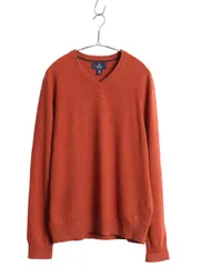 【お得なクーポン配布中!】 ランズエンド Vネック ニット セーター メンズ M 古着 高級 100% カシミヤ 長袖ニット 無地 シンプル カジュアル ハイゲージ オレンジ 薄手