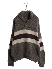 【お得なクーポン配布中!】 90s USA製 エディーバウアー ショールカラー ボーダー ウール ニット セーター メンズ L / 古着 オールド 黒タグ アウトドア プルオーバー 