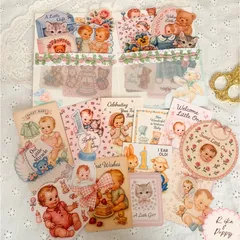 おすそ分けファイル ヴィンテージ ベビーカード＆ベビー&くまモチーフ♡ステッカー  紙モノおすそ分け ジャンクジャーナル 素材 h-6