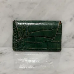 ハンドメイド イタリア製 カードケース クロコダイル 本革 レザー グリーン 緑