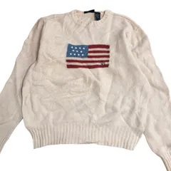 ポロジーンズ　ラルフローレン　RL ニット　Lサイズ　オフホワイト　星条旗　US古着　ウール100% アメリカ国旗　セーター