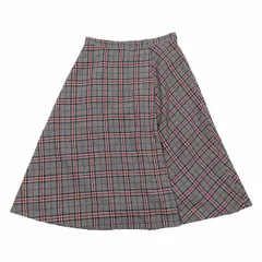 美品 トランスワーク TRANS WORK チェック柄 フレアスカート ロング ミモレ丈 タック 40 グレー/3 レディース