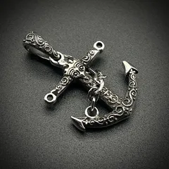 アンカーペンダント シルバー925 豪華彫刻 ネックレス ペンダントトップ 波模様 チェーン 錨 モチーフ 重厚 クラシカル 彫金 バチカン メンズ シルバーアクセサリー 碇 シンプル ハワイアン ネックレストップ おしゃれ