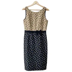 PAULEKA(ポールカ) ワンピース サイズ38 M レディース - 黒×ベージュ クルーネック/ノースリーブ/ひざ丈/ドット柄/リボン