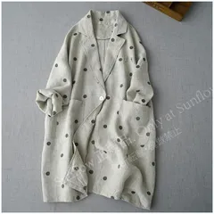 レディース春秋 長袖 ライトアウター ロング丈 ドット柄ジャケット 上着羽織り ゆったりシルエット カジュアルになりすぎず きれいめコーデにも◎ CCVW1108P049