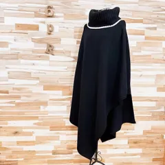 希少【ザラ】ボリューム アシンメトリー ロング ポンチョ コート S 黒×白 ウール ブレンド タートルネック モノトーン