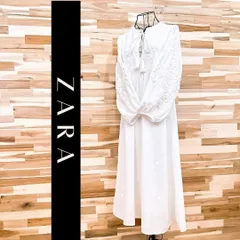 希少【ザラ】ボリューム スリーブ マキシ ロング ワンピース 刺繍 花柄 S 白ホワイト エンブロイダリー フラワー キーネック