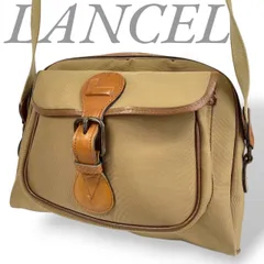 【B3967】 LANCEL ランセル  ショルダーバッグ キャンバス レザー ベージュ ブラウン バックル 肩掛け フランス製 メンズ