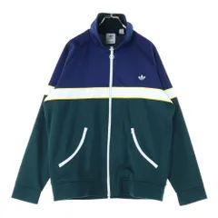 adidas (アディダス) ロゴ刺繍 ジップアップトラックジャケット ジャージ ネイビー/グリーン FM2195