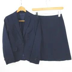ザ・スーツカンパニー THE SUIT COMPANY she COOLMAX セットアップ ジャケット スカート 膝丈 毛 36 ネイビー ストライプ kz12299