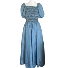 Servir 日本製 ドレス ワンピース 発表会 フォーマル パフスリーブ ブルー 9号 シャーリング ロングワンピース