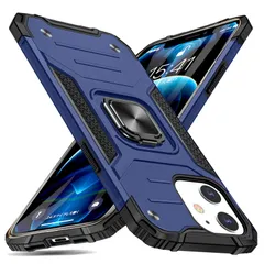 新品 iPhone 12 Mini 用 ケース リング付き 衝撃吸収 耐衝撃 落下防止 米国軍事MIL標準取得 スタンド機能 PC+TPU 二重構造 防塵 薄型 軽量 一体型 360度回転 全面保護カバー アイフォン 用 ケース 青 MJJ-SJ-1051-3