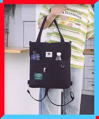 新品 レディース キャンバス トートバッグ 3WAY 軽量 帆布バッグ 韓国風 ロゴ入り 通学 旅行 デイリーバッグ 白 黒【送料無料】