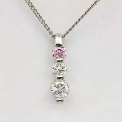 【美品】ジルコニア3連ネックレス　ピンクストーン　SILVER　シルバー925
