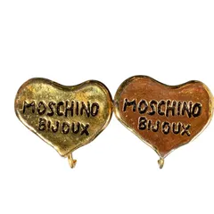 ♪3466 MOSCHINO モスキーノ　ハート　ロゴ　イヤリング　ゴールドカラー 中古　美品