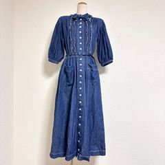 ワンダフルワールド ダークブルー ピンタックたっぷりデニムワンピース