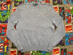 Ralph Lauren ワンポイントロゴ刺繍 ピマコットンセーター XL サックスブルー USA古着 ニット ラルフローレン