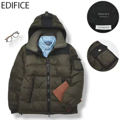エディフィス EDIFICE フード付き ダウンジャケット 38 茶 x 黒