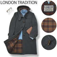 【裏地チェック】英国製 LONDON TRADITION ロンドントラディション ウール ダッフルコート ロングコート 灰 レディース 女性用 ブリティッシュ トラッド ビジネス 普段使い ♪