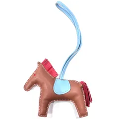 エルメス ロデオMM バッグチャーム レザー ブラウン 水色 馬モチーフ D刻印 40802158712 HERMES ABランク 中古