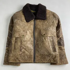 ヴィンテージ　ジャケット　ムートン　羊革　パッチワーク　総柄　お洒落　M　ブラウン