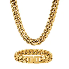 【数量限定】メンズ 幅12mm マイアミキューバンチェーン 18k 喜平ネックレス＆ブレスレット ゴールド キヘイ HIPHOP プレゼント 【セット】KRKC&CO 誕生日 誕生日 ギフト クリスマス