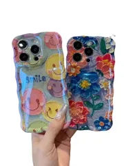 新品 iphone16/iPhone15用ケース 油絵風 まるで立体的 3D風 蝶々柄 バタフライ 笑顔 韓国 人気スマホケース 波型 うねうね おしゃれ なみなみ 光沢 涼しい夏 波の花 プリント ポップ 女子向け 全面保護 耐衝撃 指紋防止 かわいい TP