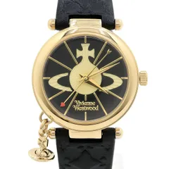 【 美品 】Vivienne Westwood ヴィヴィアンウエストウッド 腕時計 オーブⅡ VV006BKGD レディース クォーツ 革ベルト ブラック ゴールド 電池式 ORB