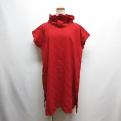ミーイッセイミヤケ me ISSEY MIYAKE 半袖 プリーツ ワンピース 赤 レッド 微起毛 タートルネック 日本製のサムネイル