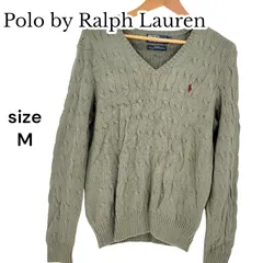 Polo by Ralph Lauren ポロバイラルフローレン ケーブルニット Vネック  シルク M グリーン