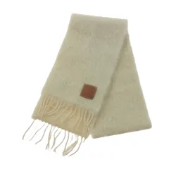 LOEWE ロエベ ウール モヘヤ アナグラムロゴパッチ フリンジ マフラー ホワイト系【中古】