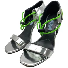 PRADA プラダ シルバー メタリック ヒール サンダル 牛革 シルバー系 36【中古】