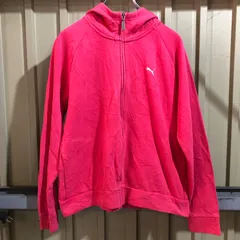 751 PUMA ジップパーカー ピンク L プーマ フルジップ ワンポイント プリントロゴ 古着卸 アメリカ仕入