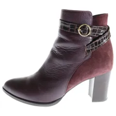 DIANA (ダイアナ) クロコ型押し コンビレザー サイドジップ ヒール ショートブーツ シューズ ブラウン レディース