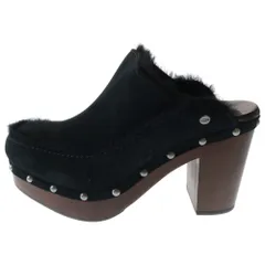 UGG (アグ) スウェードレザー ボアライニング ヒール サボサンダル ミュール ブラック/ブラウン