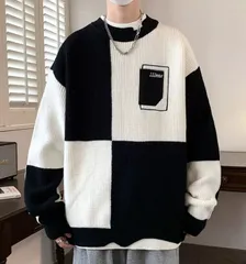 メンズ 厚手 フリース セーター チェック柄 クルーネック スリムフィット 暖かい 冬用 プルオーバー