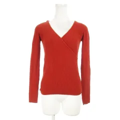 アパートバイローリーズ apart by lowrys ニット セーター リブ カシュクール Vネック 長袖 コットン さっくり M 赤 レッド オレンジ /AH7
