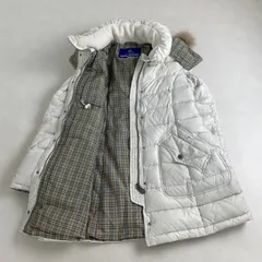 バーバリーブルーレーベル　ダウンコート　ノバチェック　ファー付き　フード　38 M L相当　BURBERRY　BLUE LABEL　ホワイト　ベージュ