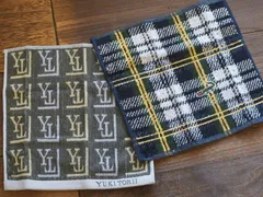 【在庫処分特価】（展示品）LACOSTE & YUKITORII ブランドハンカチ 2枚セット チェック柄・ロゴ入り タオルハンカチ メンズ向け