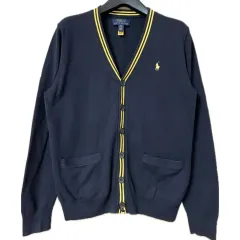 キッズ L 14 16 ポロニット ラルフローレン コットン綿 カーディガン ネイビー ボタン