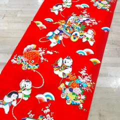 【古布】和布はぎれ／花柄 古布着物布／パッチワーク・ドール着物用　35cm×110cm　w-9