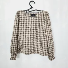 0170 I GOT C ツイードブラウス スクエアネック パフスリーブ 銀糸 キラキラ