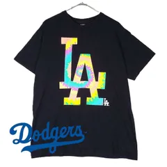 【肩幅48cm】【MLB公式】GENUINE MERCHANDISE Los Angeles Dodgers ロサンゼルス ドジャース 半袖Tシャツ Mサイズ ブラック カラフル タイダイ【湘南倉庫】メンズ古着 12355716　T78