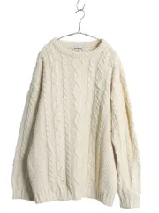 【お得なクーポン配布中!】 90s アイルランド製 エルエルビーン フィッシャーマン ウール ニット セーター メンズ L オールド アラン ケーブル ローゲージ ナチュラル