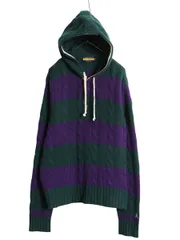 【お得なクーポン配布中!】 ラグビー ラルフローレン ケーブル ニット パーカー メンズ XL / 古着 ポロ ラガーシャツ タイプ ツートン ボーダー セーター 大きいサイズ