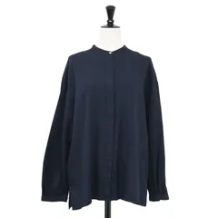 green label relaxing グリーンレーベル リラクシング ブラウス ネイビー 紺 サイズ:FREE | 21秋冬 Wビエラ ボリューム スリーブ ブラウス / シャツ | 長袖 ノーカラー タック Aライン スリット【レディース】【中古】