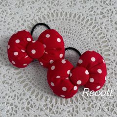 お買い得♡お揃い　シュシュ付　ドット柄うさみみリボン　くるみボタン 3個セット お買い得♡お揃い シュシュ付ドット柄うさみみリボンくるみボタン 3個