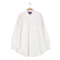 90s ラルフローレン ビッグシャツ ボタンダウン ワンポイントロゴ ポニー刺繍 ポケット付 ホワイト BIG SHIRT メンズM CA1499