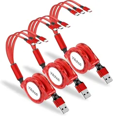 【数量限定】【3本セット】3 in 1巻き充電ケーブル、USB多機能充電ケーブル、3A高速充電、3つのTypeCインターフェースを持ち、3台の機器の同時充電に対応しているだけでなく、長さ調整が可能で、出張/旅行/オフィスなどのシーンで使用でき、Switch/H